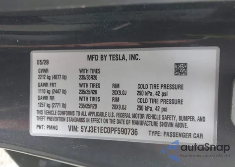 2023 Tesla Model 3 Performance Dual Motor All-Wheel Drive from USA, damaged, VIN 5YJ3E1EC0PF590736